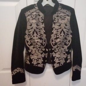 WHBM Military Style Black Blazer with Metallic Gold Embroidery size s
